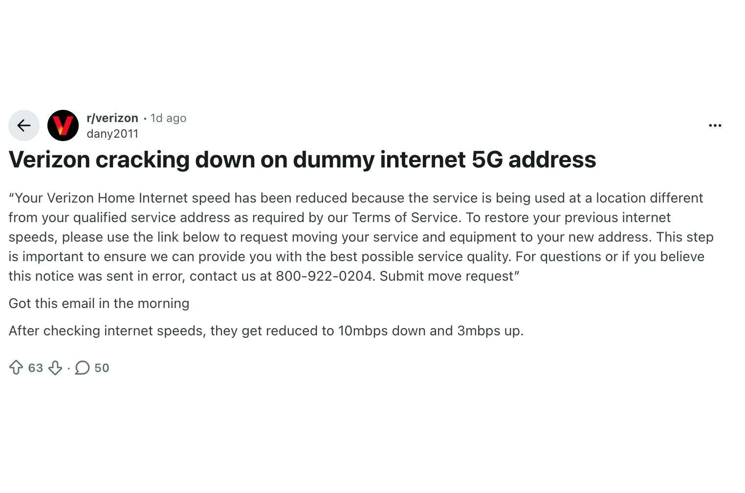 Verizon Home Internet speed restriction