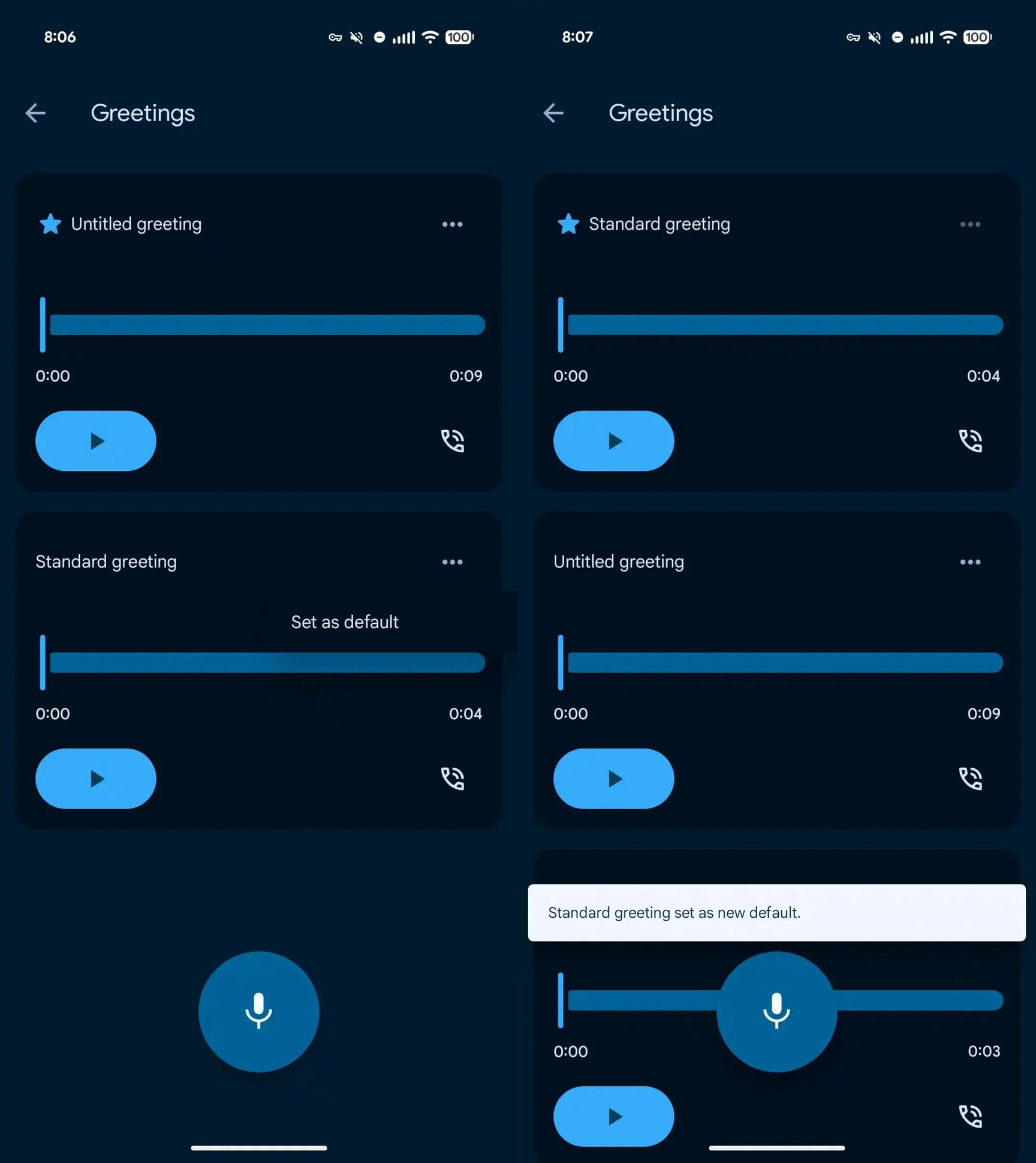 Custom greeting feature of Take a Message