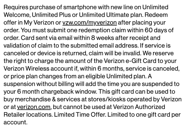 Verizon e-Gift Card Offer