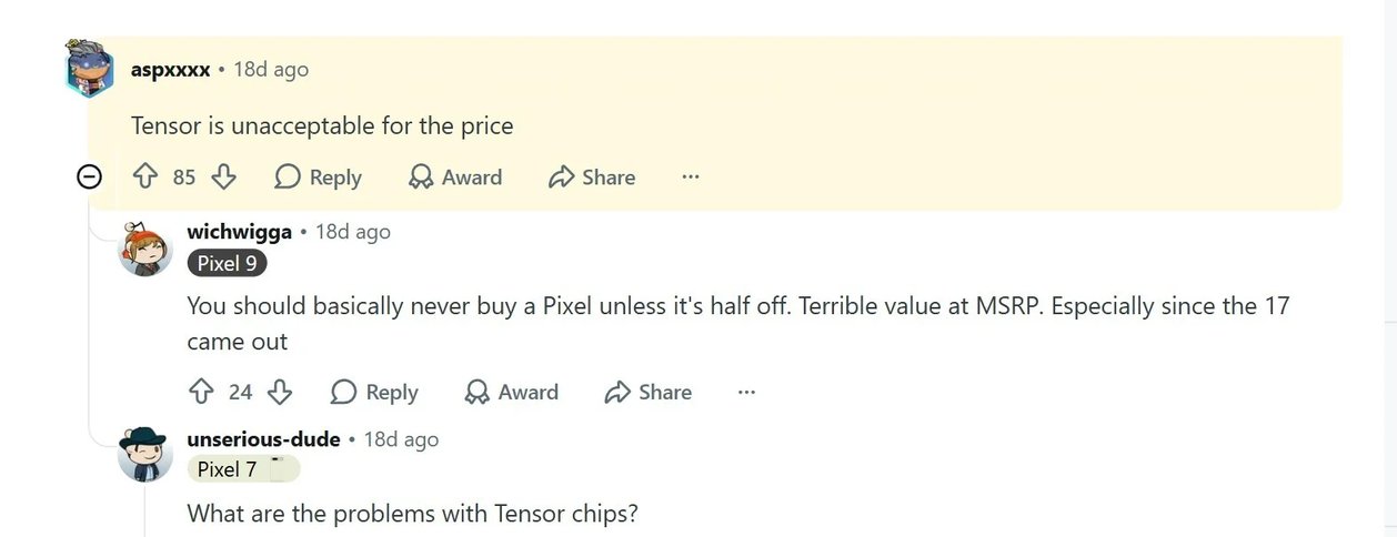 Complaints about Tensor chips. | Image by Reddit