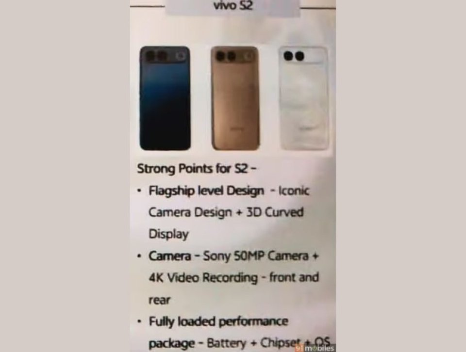 Vivo S2 India launch could take place on August 6, design and key specs leak