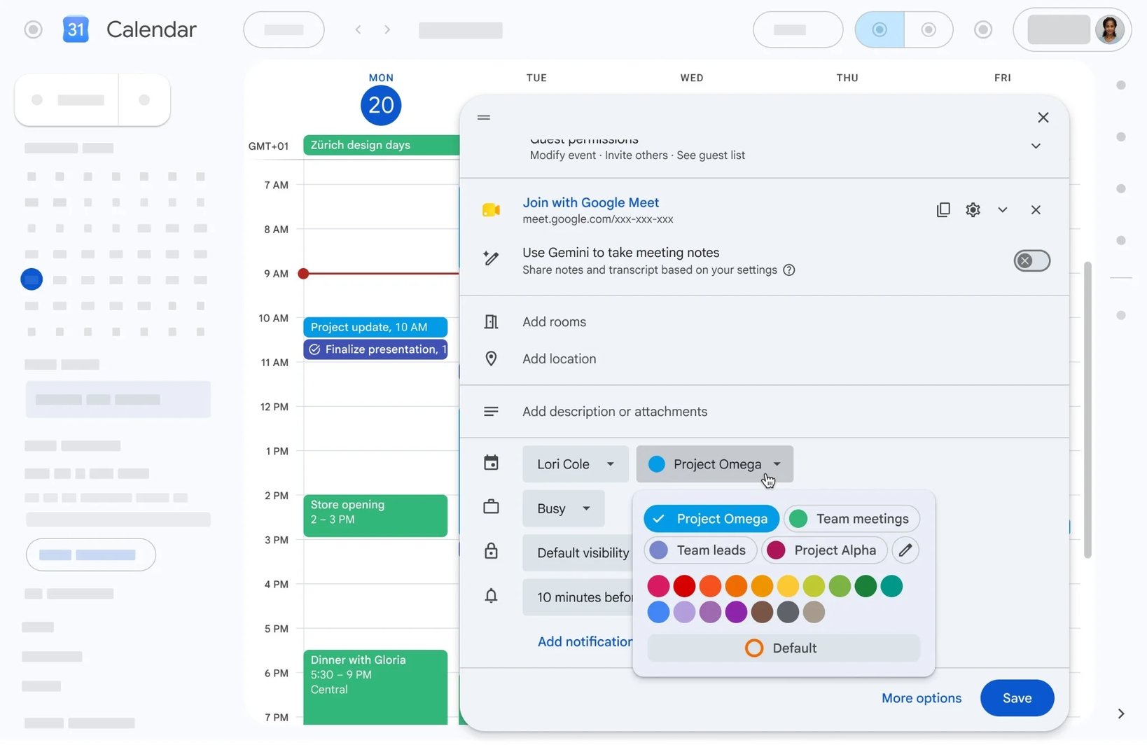 Event Color Picker Interface