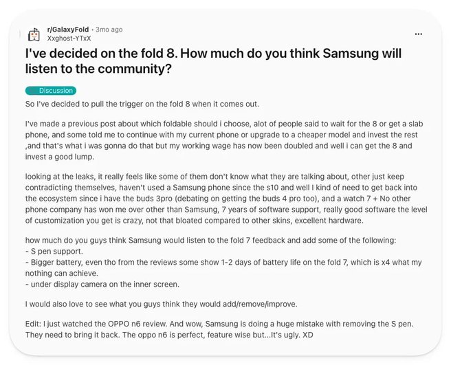 User Comment on Galaxy Fold 8