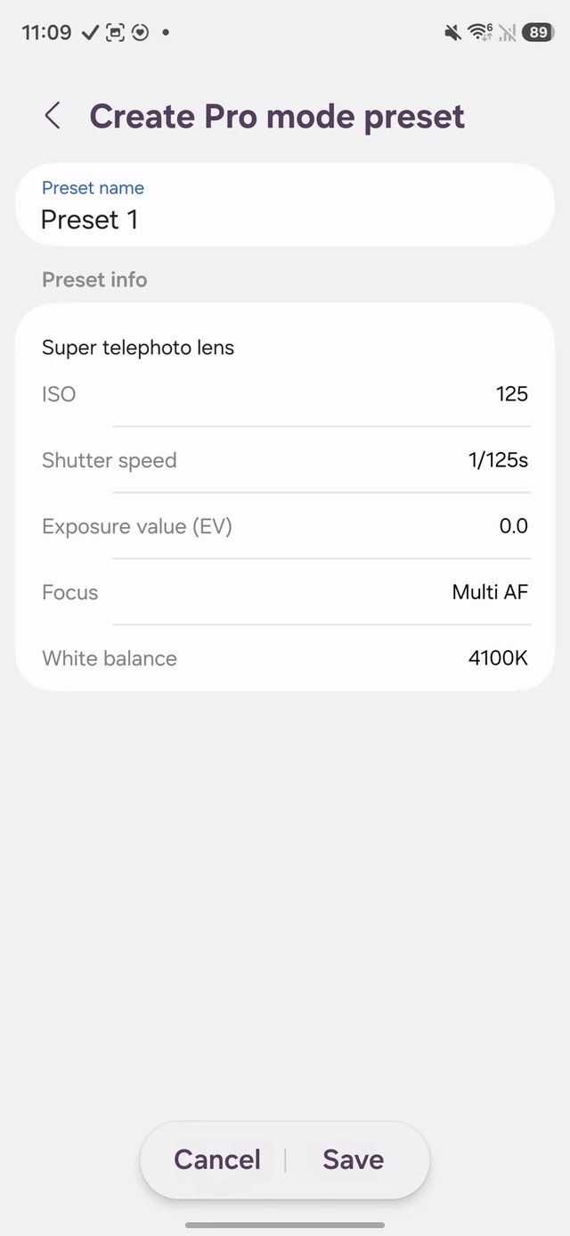 Camera Preset Settings
